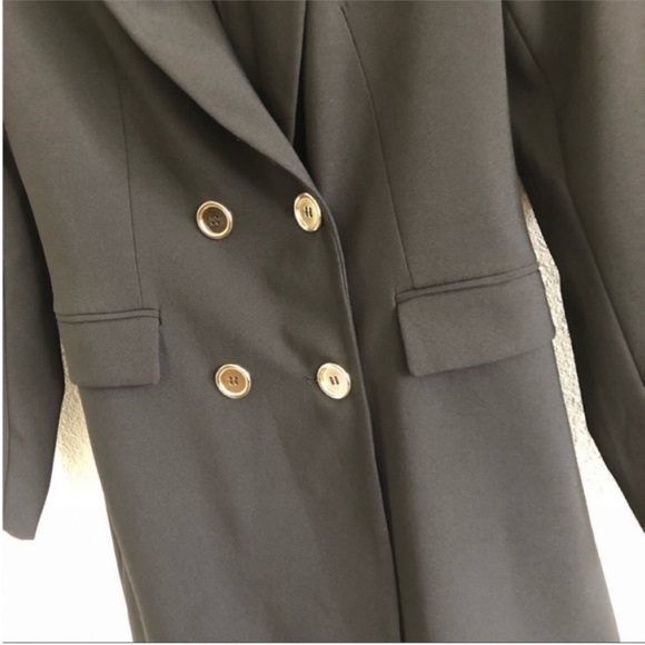 Zara Double Breasted Frock Long Double Breasted Blazer Coat Black - Picture 7 of 8